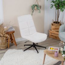 Poltrona da ufficio lounge, senza braccioli, rivestimento in tessuto bianco, regolabile, girevole, gambe in acciaio stile vintage - Meubles Cosy