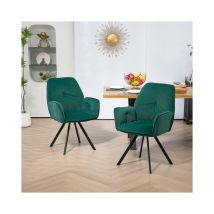 Set di 2 comode sedie da pranzo in tessuto verde con braccioli - Verde - Meubles Cosy
