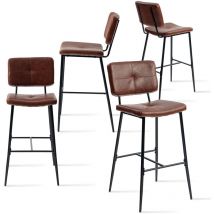 Meubles Cosy - Set of 4 retro vintage bar stools - 75 cm high padded seats - brown high chairs - black metal legs and footrest