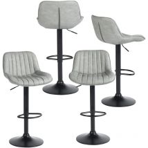 MEUBLES COSY Set di 4 sgabelli da bar, altezza regolabile, girevole a 360°, ecopelle PU grigio vintage con schienale e poggiapiedi, base in metallo