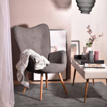 Meubles Cosy - Wohnzimmersessel, Skandinavischer Stil, Grauer Stoff und Buchenholzfüße, 68 x 73 x 106 cm