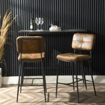 Meubles Cosy - Juego de 2 Taburetes de Bar Retro Vintage - Asiento Alto 69 cm Acolchado - Tronas Ante - Patas y Reposapiés Metal Negro