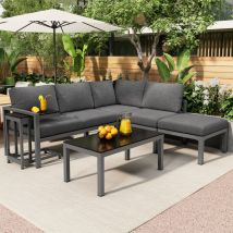 Meubles de jardin pour 4-5 personnes,Chaise longue d'angle avec Table d'appoint et Table basse,Gris
