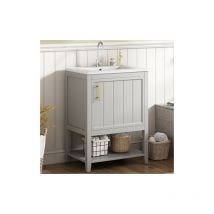 Meubles de salle de bain lavabo simple, commode 60 cm lavabo en céramique avec étagère, gris clair