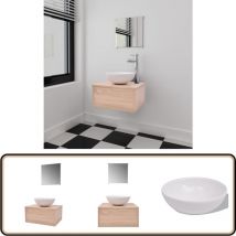 Meubles de salle de bains trois pièces Beige - Meuble De Salle De Bain - Ensemble Salle De Bain - Lavabo Suspendu - Miroir Salle De Bain - Rangement