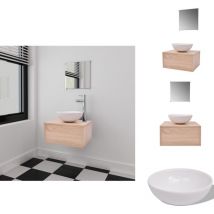 Meubles de salle de bains trois pièces Beige - Meuble De Salle De Bain - Ensemble Salle De Bain - Lavabo Suspendu - Miroir Salle De Bain - Rangement