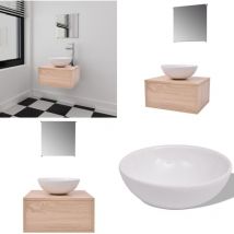 Meubles de salle de bains trois pièces Beige - Meuble De Salle De Bain - Ensemble Salle De Bain - Lavabo Suspendu - Miroir Salle De Bain - Rangement