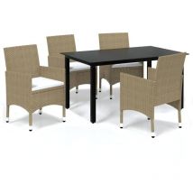Inlife Meubles à dîner de jardin et coussins 5 pcs Poly rotin Beige