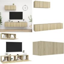 Meubles tv 3 pcs Chêne sonoma Bois d'ingénierie - Meuble Tv Mural - Meuble Télé Suspendue - Étagère Murale - Rangement Tv - Armoire Hifi - Home &