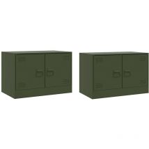 Helloshop26 - Meubles tv multimédia étagère télévision buffet téléviseur salle à manger salon chambre 2 pièces olive 67 x 39 x 44 cm acier vert