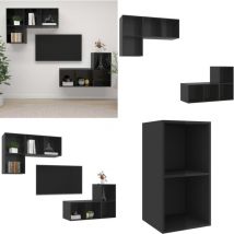 Vidaxl - Meubles tv muraux 4 pcs Noir brillant Bois d'ingénierie - Meuble Tv Mural - Meuble Télé Mural - Étagère Murale - Rangement Mural