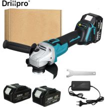 Drillpro - Meuleuse angulaire Meuleuse d'angle électrique sans fil 388VF 800W 8500RPM 125mm 4 vitesses Brushless 2 batteries 1 chargeur