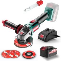 Hychika - Meuleuse D'angle, Meuleuse D'angle Sans fil 18 v 8500 Tr/Min Avec 5 Disques de Meulage, Batterie 4,0 Ah et Chargeur Rapide 2 Heure, Pour
