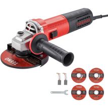 1000W Meuleuse D'angle, Meuleuse Angulaire Régime à Vide 2000-12000 trs/min, Disque à Ébarber/à Tronçonner:125 mm 4 pièces Pour la coupe et le