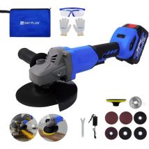 Meuleuse d'angle sans fil 21 v sans balais avec batterie 3,0 Ah et chargeur, poignée auxiliaire réglable à 2 positions, roues de coupe et de meulage,