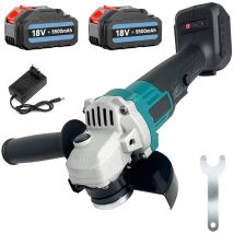 Mawiron - Meuleuse,Broyeur d'angle sans fil, broyeur d'angle 18V 800W 125 mm, outil de broyeur avec poignée non glissée, avec 2x batterie 5.5A et