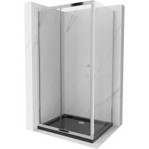 Apia Ausziehbare Duschabtrennung 140 X 80 Cm, Transparent, Chrom + Duschwanne Flat, Schwarz - - Mexen