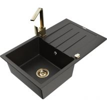 Mexen - Bruno 1 Becken-Granitspüle mit Abtropffläche und Mischbatterie Rita, Schwarz/Gold metallisch -
