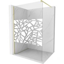 Kioto Duschabtrennung Walk-in 140 x 200 cm, weißes Muster 8 mm, gebürstetes Gold - 800-140-101 - Mexen