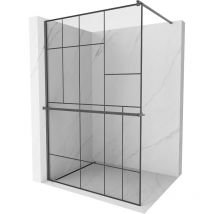 Kioto+ Duschtür mit Walk-in-Regal 120 x 200 cm, schwarzes Muster, gebürstetes Gun Grey - Mexen