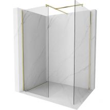 Kioto Duschwand Walk-in 150 x 85 cm, transparent, gebürstetes Gold - 800-150-202-55-00-085 - Mexen