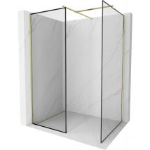 Mexen - Kioto Duschwand Walk-in 90 x 90 cm, schwarzes Muster, gebürstetes Gold - 800-090-202-55-70-090