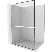 Kioto+ l Duschwand mit Ablage Walk-in 100 x 200 cm, schwarzes Muster, weiß - 800-100-123-20-70 - Mexen