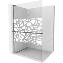 Mexen - Kioto+ l Duschwand mit Regal Walk-in 100 x 200 cm, weißes Muster, gun metal - 800-100-123-95-8