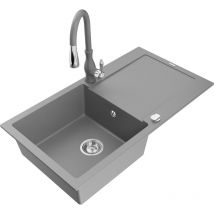 Mexen - Leo 1 Becken-Granitspüle mit Abtropffläche und Mischbatterie Savita, Grau - 6501-71-672601-71