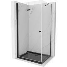 Mexen Lima klappbare Duschkabine 100 x 80 cm, Transparent, Schwarz + Duschwanne Flat, Schwarz - 856-