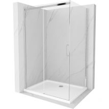 Mexen - Omega ausziehbare Duschabtrennung 110 x 100 cm, Transparent, Chrom + Duschwanne Flat - 825-110