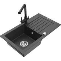 Mexen - Pablo 1 Becken-Granitspüle mit Abtropffläche und Mischbatterie Duero, Schwarz gesprenkelt - 65