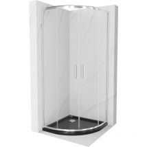 Rio halbrunde Duschkabine 90 x 90 cm, Transparent, Chrom + Duschwanne Flat, Schwarz - 863-090- - Mexen