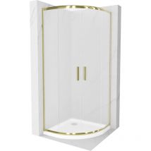 Rio halbrunde Duschkabine 80 x 80 cm, Frost, Gold + Duschwanne Flat, Weiß - 863-080-080-50-30- - Mexen
