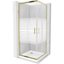 Rio quadratische Duschkabine 70 x 70 cm, Gestreift, Gold + Duschwanne Flat, Weiß - 860-070-070 - Mexen
