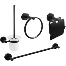 4 pcs Bathroom Accessories Set Matte Black Towel Ring, Stainless Steel Storage Paper Holder, Toilet brush and 60cm towel bar - Meykoers
