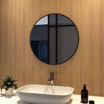 60cm Bathroom Round Mirror Hanging Wall Mirror Matte Black Frame, Modern Wall Mounted Bathroom Mirror - Meykoers