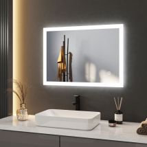 Meykoers - Badspiegel mit Beleuchtung 70x50cm, Badezimmerspiegel kaltweiß led mit Touch-Schalter