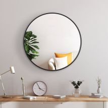 Meykoers - Bathroom Mirror Modern Black Frame Mirror, Wall Mounted Mirror Round Mirror 80cm