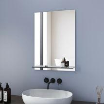 Meykoers - Bathroom Mirror 50x70cm with Shelf, Frameless Wall Mounted Bathroom Mirror with storage shelf