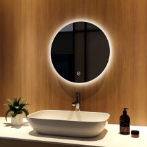 Meykoers - Espejo de baño con luz 50cm control táctil, Redondo con led Iluminado, Lámpara de Ahorro de energía IP44