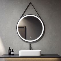 Espejo de baño con luz control táctil, Redondo con led Iluminado 80cm Borde negro, Lámpara de Ahorro de energía IP44 - Meykoers