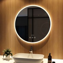 Meykoers Espejo de baño con luz, Espejo baño 80cm con control táctil, antivaho y Bluetooth reloj, Iluminado espejo de baño