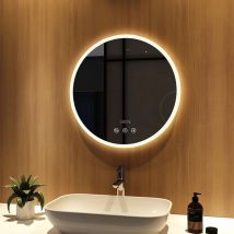 Meykoers - Espejo de baño redondo con luz neutra 60cm espejo de baño led con Interruptor táctil, Antivaho, Bluetooth, Reloj, regulable, funcion