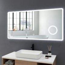 Meykoers - Espejo de baño con luz 120x60cm led espejo de baño con 3x lupa, espejo led con función Interruptor táctil