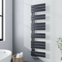 Meykoers - Badheizkörper Anthrazit 1385x400mm Flach Handtuchheizkörper Seitliche Öffnung, Design Seitenanschluss, Warmwasser-Handtuchwärmer 598W