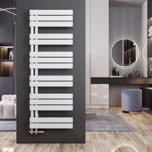 Heizkoerper Stahl Weiß 1385 x 500 mm Asymmetrischer Paneel Handtuchheizkörper Warmwasser, Badheizkörper Seitenanschlusss 661 w - Meykoers