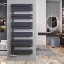 Meykoers Heizkoerper Stahl Anthrazit 1385 x 600 mm Asymmetrischer Paneel Handtuchheizkörper Warmwasser, Badheizkörper Seitenanschlusss 838 W