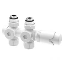 Meykoers Kit soupape thermostatique pour radiateur, Blanc vannes de radiateur pour raccordement bitube, Raccord fileté G 1/2"