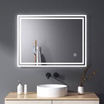 Meykoers - 800 x 600mm Led Bathroom Mirror with demister pad and Touch, Rectangular Illuminated Wall Mounted Mirror with 3 Light Colors